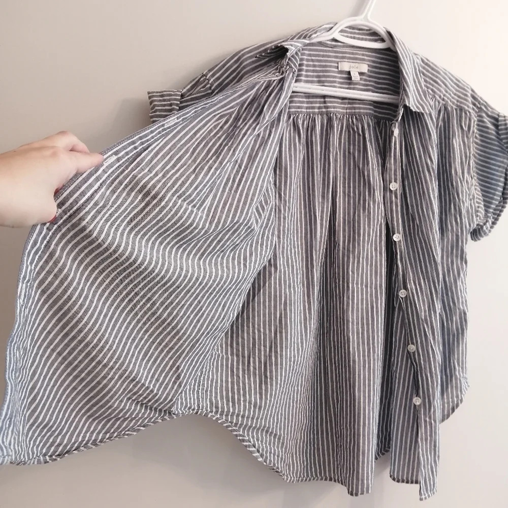 Joie Naro Striped Short Sleeve Button Up Cotton Coastal Nautical Oversize Small - Picture 5 of 16